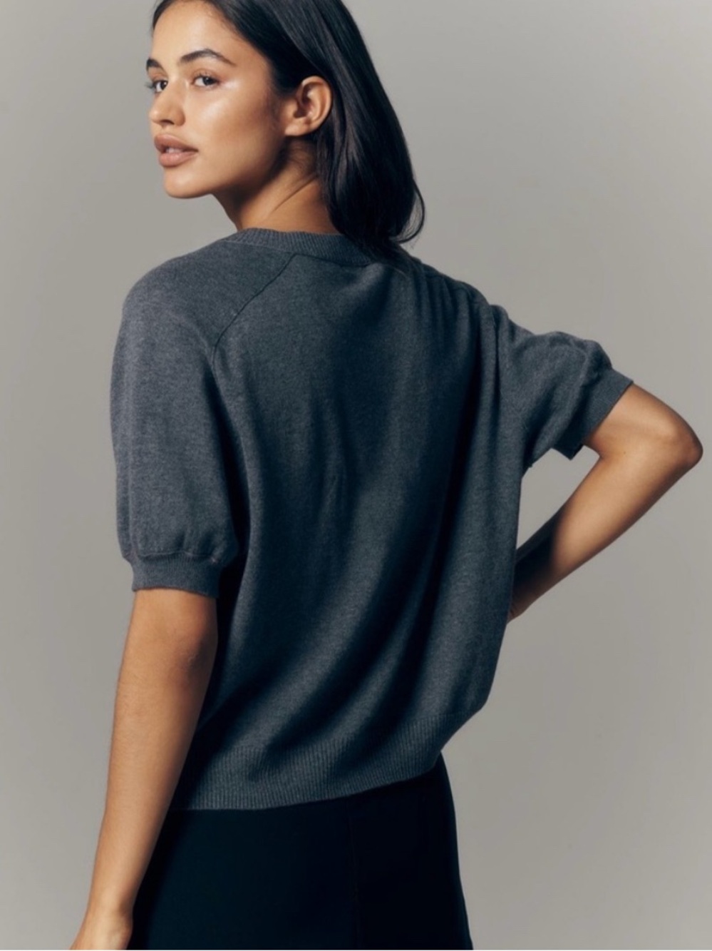Anthropologie Maeve Charcoal Gray Short Sleeve Button Cardigan NWT - Picture 2 of 6